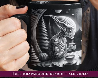 Extraterrestrial Alien Coffee Mug Bookworm Gift for Pop Culture Fan Gift for Science Fiction Geek Desk Decor Gift for Nerdy Friend Birthday