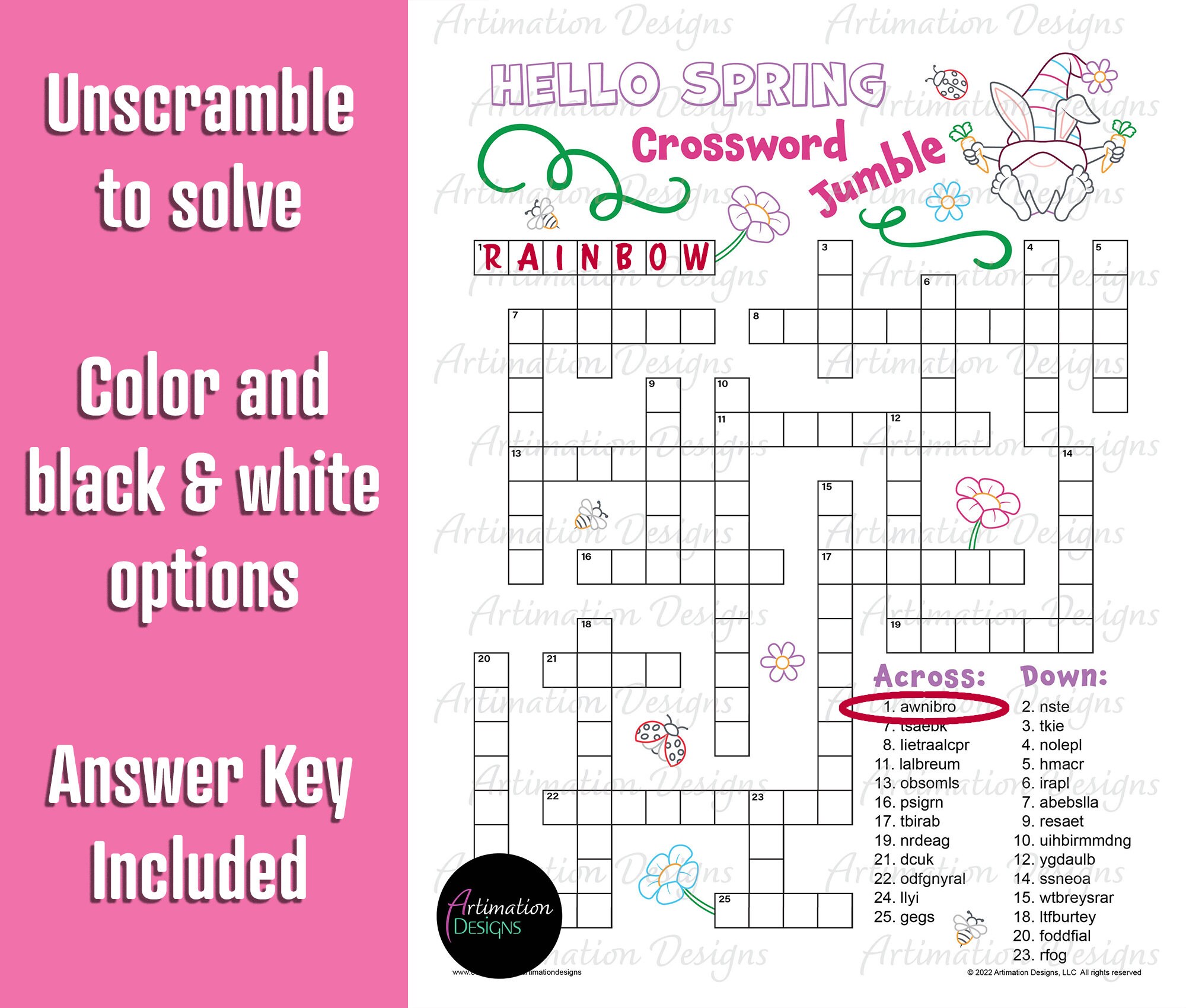 Printable Spring Word Games for Kids Crossword Puzzle Word - Etsy