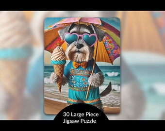 Mini Schnauzer Dog Puzzle: Cute Kids Summer Activity, Unique Birthday Gift for Pet Owner, Stress Relief Present, AI Art Print, 30 Piece