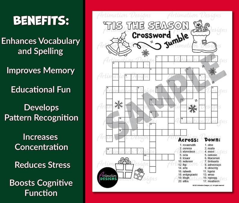 Printable Christmas Crossword Puzzle: Winter Word Scramble Activity for Printable Christmas Crossword Puzzle: Winter Word Scramble Activity for