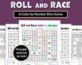 Color by Number Printable Dice Game for Kids Roll and Cover Math Activity Classroom Party Game Roll and Race Preschool Educational Toy