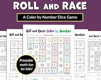 Color by Number Printable Dice Game for Kids Roll and Cover Math Activity Classroom Party Game Roll and Race Preschool Educational Toy