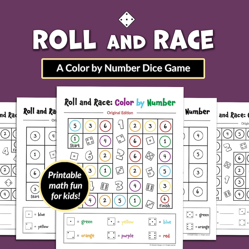 Color by Number Printable Dice Game for Kids Roll and Cover Math ...