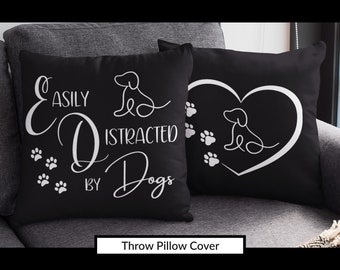 Easily Distracted by Dogs Pillowcase: Cute Fur Mama Mothers Day Present, Pet Owner Gift Idea for Canine Lover, Paw Print Pillow Cover