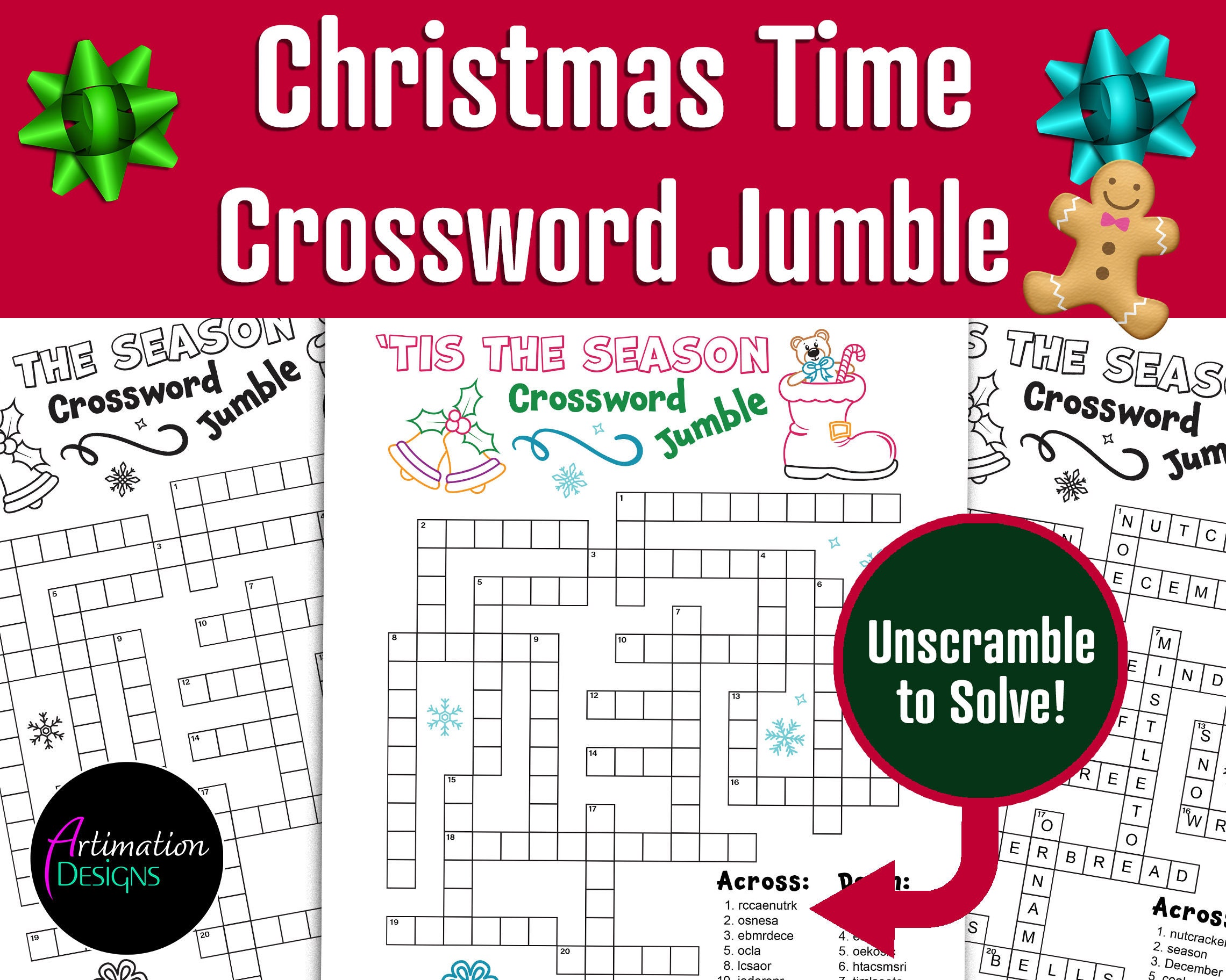 Printable Christmas Crossword Puzzle for Kids Xmas Word - Etsy