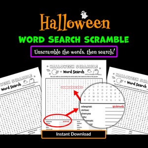 Halloween Word Search & Scramble Puzzle: Brain Teaser Game (Digital Download)