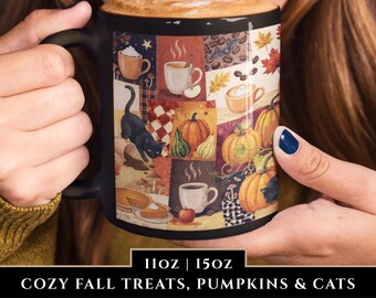 Pumpkin Spice Season Hidden Object Mug Black Cat Coffee Cup Fall Autumn Harvest Mug Cozy Kitchen Décor Gift for Book Lover Mom