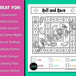 Printable Roll and Race Dice Game: Summer Fun Color by Number for Kids ...