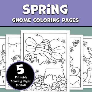 Pagine da colorare stampabili con gnomi da giardino primaverili, regalo per bambini con cestino pasquale, attività per la scuola a casa, fogli da colorare per adulti