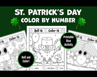 St Patricks Day Color by Number, Printable Roll and Cover Dice Game, Kids Coloring Pages, Homeschool Mom, Educational Toys, Childrens Game