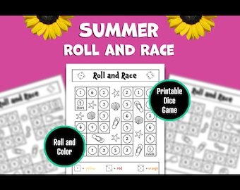 Printable Roll and Race Dice Game: Summer Fun Color by Number for Kids, Do a Dot Marker Matching Game, Math Center Classroom Activity