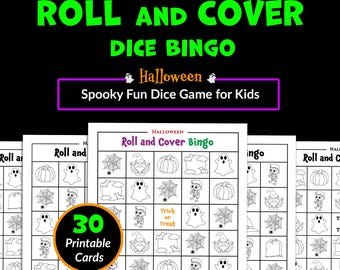 Halloween Bingo Roll and Cover Printable Dice Game for Kids Spooky Party Game Preschool Kindergarten Math Fall Classroom Activity