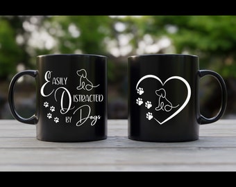 Easily Distracted by Dogs Mug: Coffee Gift Basket Idea, Cute Fur Mama Mother's Day Gift, Pet Owner Gift for Canine Lover, Paw Print Heart