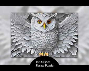 Great Horned Owl Puzzle: Unique Birthday Gift for Bird Watcher, Stress Relief Activity, Bird of Prey Cool Wall Decor, AI Art Print, 1014pc