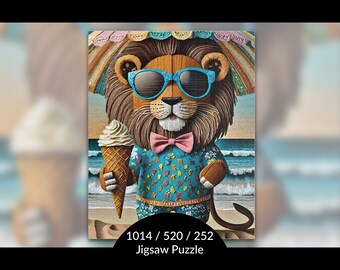 Cute Lion Puzzle: Summer Fun Stress Relief Activity, Unique Present for Big Cat Lover, Cool Birthday Gifts, AI Art Print, 1014/520/252 Piece