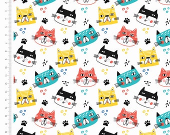 Cat Print 100% Cotton Fabric, Sewing Fabric, Quilting Fabric, Mixed Media