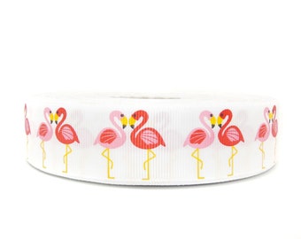 Pink Flamingo 25mm Grosgrain Ribbon, Printed Ribbon, Craft Ribbon, 1 inch Ribbon