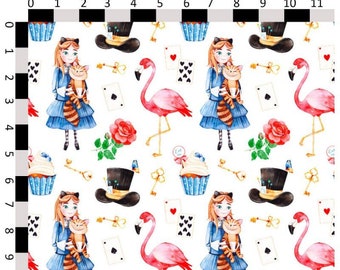 Alice In Wonderland Licensed Fabric, 100% Cotton Fabric, Quilting Fabric, Children's Fabric, Nursery Fabric,