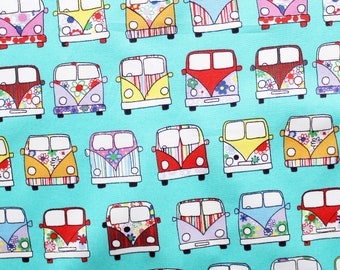 Turquoise Camper 100% Cotton Fabric, Sewing Fabric, Quilting Fabric, Mixed Media