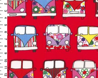 Red Camper 100% Cotton Fabric, Sewing Fabric, Quilting Fabric, Mixed Media