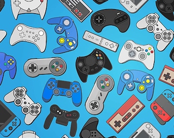 Gamer Controller Print 100% Cotton Fabric, Children's Fabric, Sewing Fabric,  Mixed Media Art, Quilting Fabric