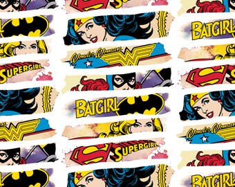 Girl Power Superhero Licensed Fabric, 100% Cotton Fabric, Quilting Fabric, Children's Fabric, Supergirl, Wonder Woman, Batgirl