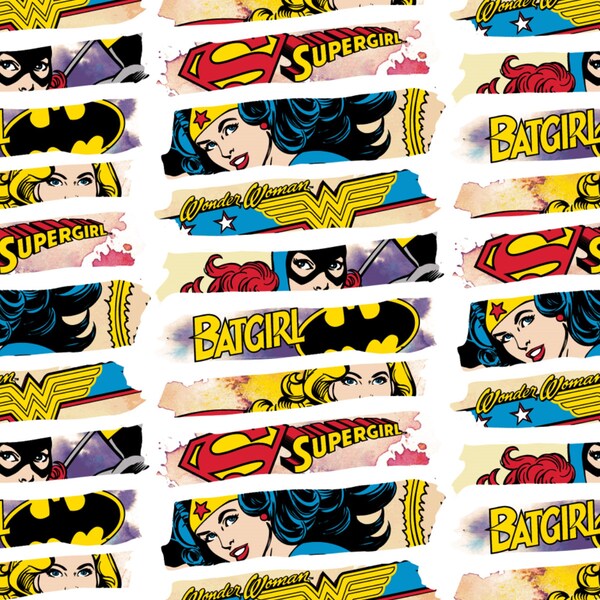 Girl Power Superhero Lizenzstoff, 100% Baumwolle, Quilting Stoff, Kinderstoff, Supergirl, Wonder Woman, Batgirl