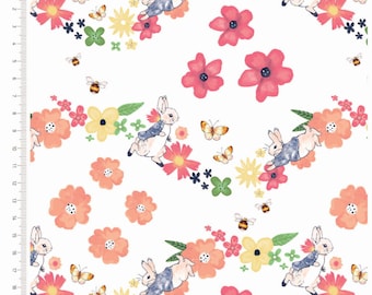 Peter Rabbit Floral Licensed Fabric, 100% Cotton Fabric, Quilting Fabric, Children's Fabric, Nursery Fabric,