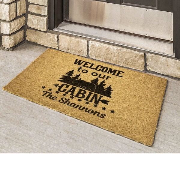 Personalized Welcome To Our Cabin Doormat, custom door mat with family name