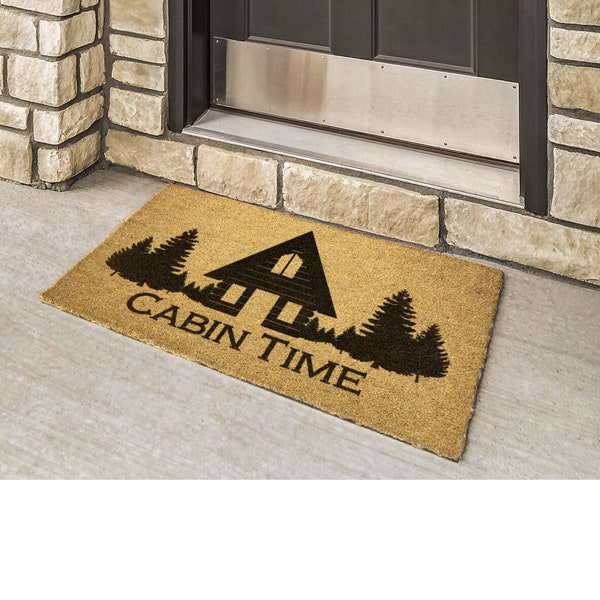 Cabin Time Coir Welcome Doormat, log cabin door mat, vacation home, lake house gift