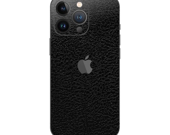 Apple iPhone 14 13 12 11 Pro Max Mini - Leder Vinyl Skin Wrap Schwarz Weiß Braun Hochwertige Film Skins Geschenkideen Weihnachten Gadget