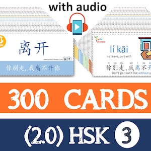 Serieuze HSK3-flashcards (300 HSK3-woorden + zinnen/kleurgecodeerd/dubbele maten) Chinese Flashcard PDF/digitale download