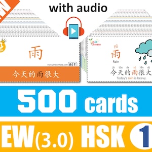 NOVITÀ (3.0) Flashcard HSK1+audio (500 parole HSK1+ frasi/codice colore/doppi lati) Flashcard cinese PDF/download digitale