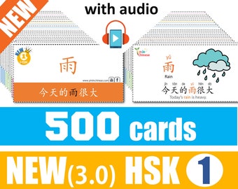 NEW(3.0) HSK1 Flashcards+Audio (500 HSK1 words+ sentences/color coded/double sides) Chinese Flashcard PDF/digital download
