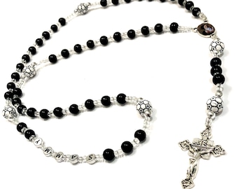 Soccer black First Communion or baptism confirmation personalized name rosary