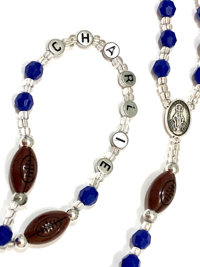Personalized name rosary Boys blue football rosary image 8