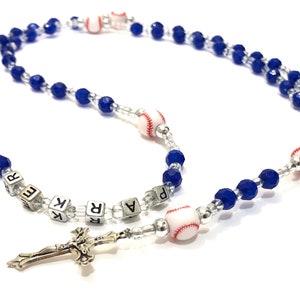 Boys baseball blue First Communion or baptism personalized name rosary