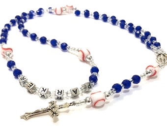 Boys baseball blue First Communion or baptism personalized name rosary