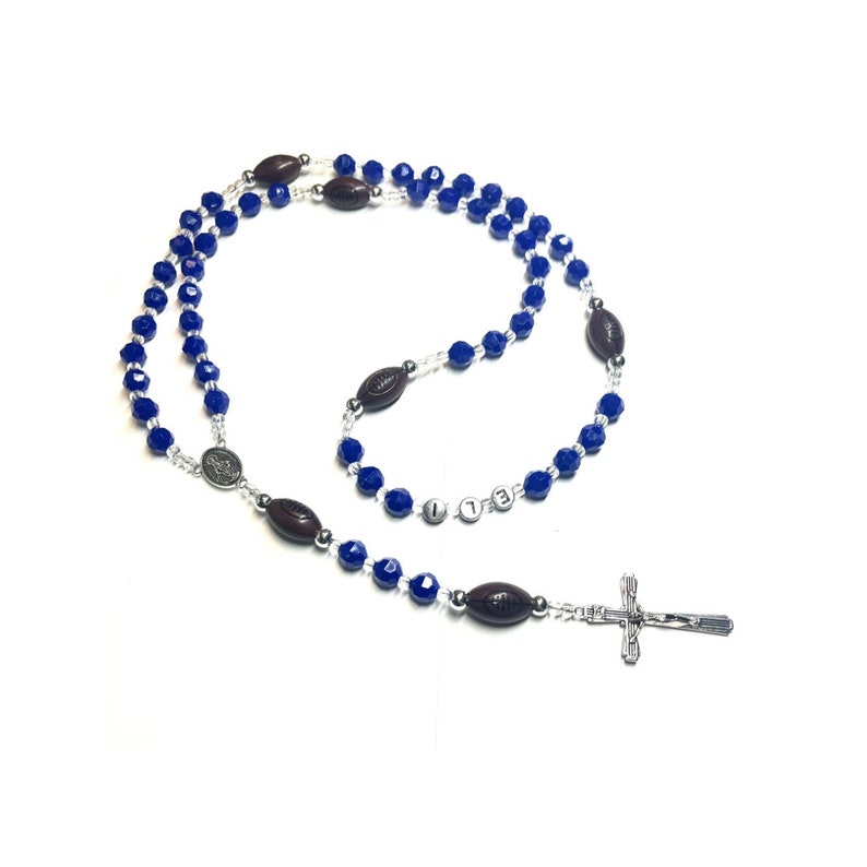 Personalized name rosary Boys blue football rosary image 9