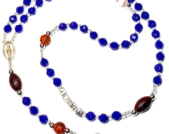 All star boys sports blue rosary for  First Communion or baptism confirmation personalized name rosary