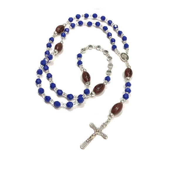 Personalized name rosary Boys blue football rosary