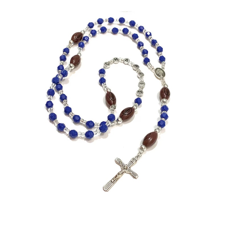 Personalized name rosary Boys blue football rosary image 1