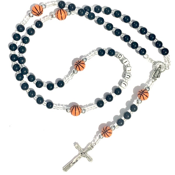 Boys basketball black rosary first communion Personalized name rosary