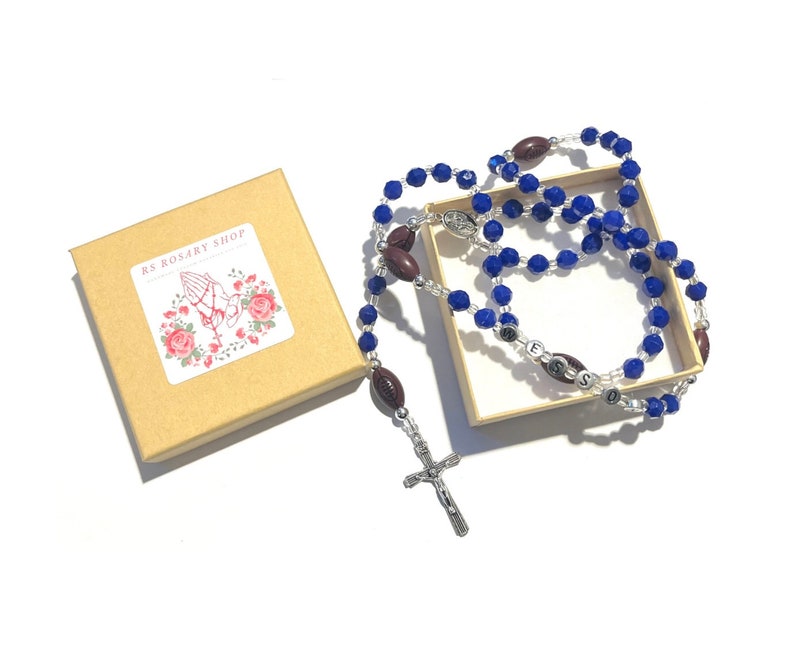 Personalized name rosary Boys blue football rosary image 2