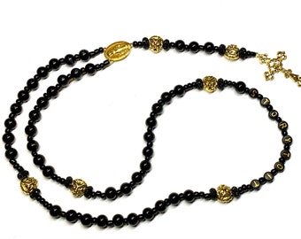 Black and gold lion rosary personalize with name