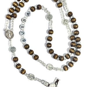 st benedict tigers eye Name personalized rosary