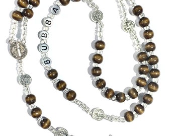 st benedict tigers eye Name personalized rosary