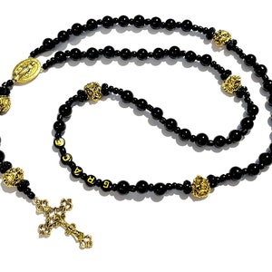 Black and gold lion rosary personalize with name
