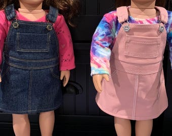Handmade Doll Outfit: Jean Overall Skirt & Top - Fits 18&quot; Dolls