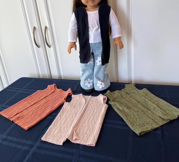 Handmade 70s Style Knit Doll Vest: Fits 18" American Girl Dolls